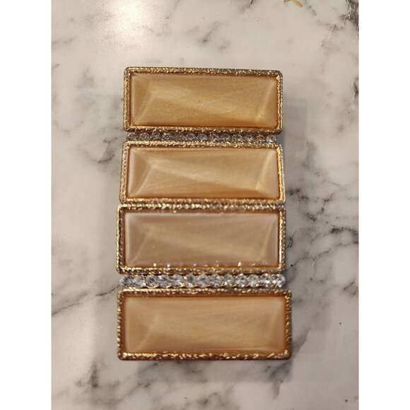 Vintage Wide Gold-Tone Stretch Bracelet Rhinestones - Picture 2 of 3